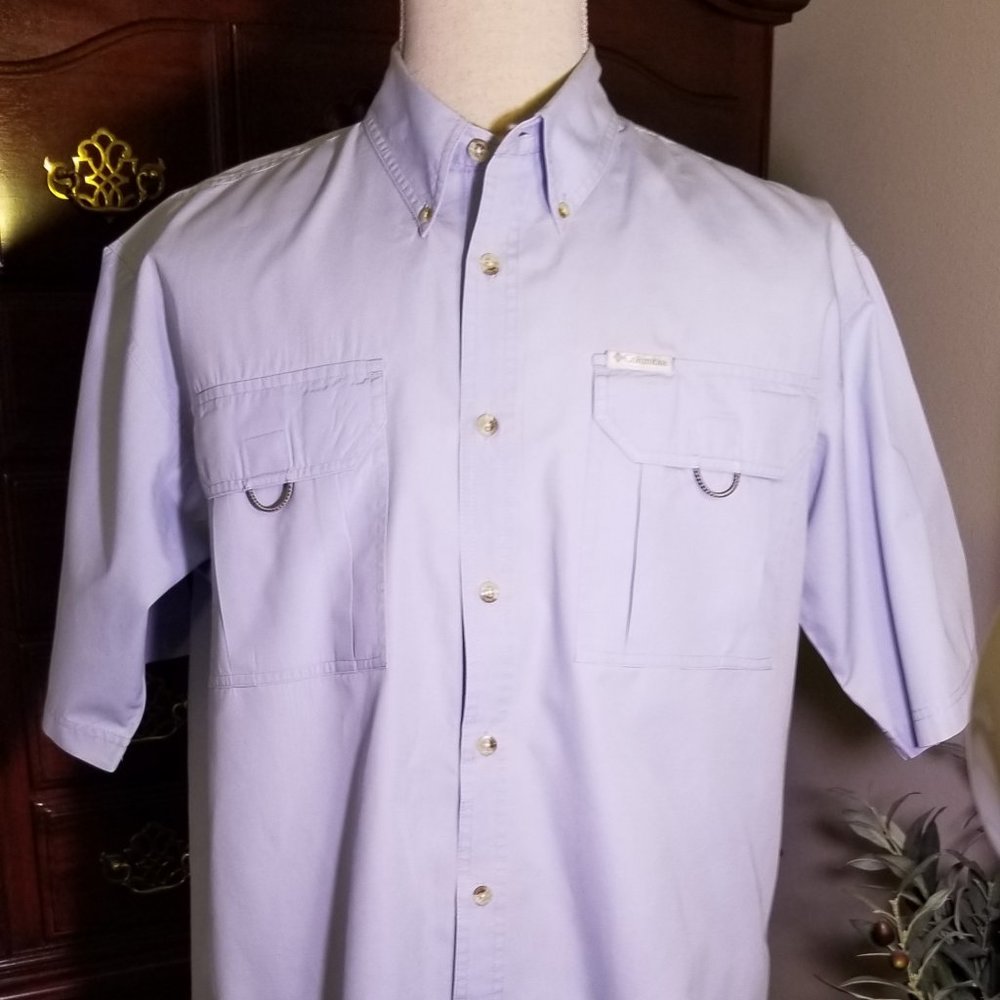 Columbia Blue SS Vented Fishing Shirt L, Like New